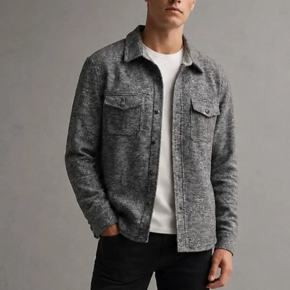 Marine Layer Shacket Men’s Large Gray Fleece Lined Button Front Casual Layering